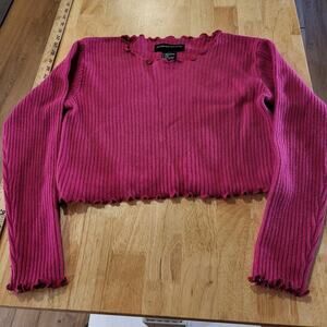 Andrea Jovine Wool Angora Blend Pink Cropped Long Sleeve Ribbed Sweater 18" p2p